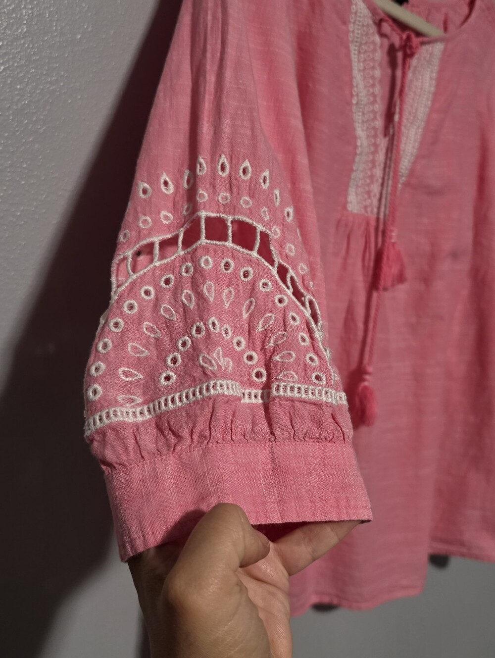 TALBOTS Embroidered Peasant Blouse Womens Plus Petite Size 2XP Pink Boho Coast - Picture 3 of 8